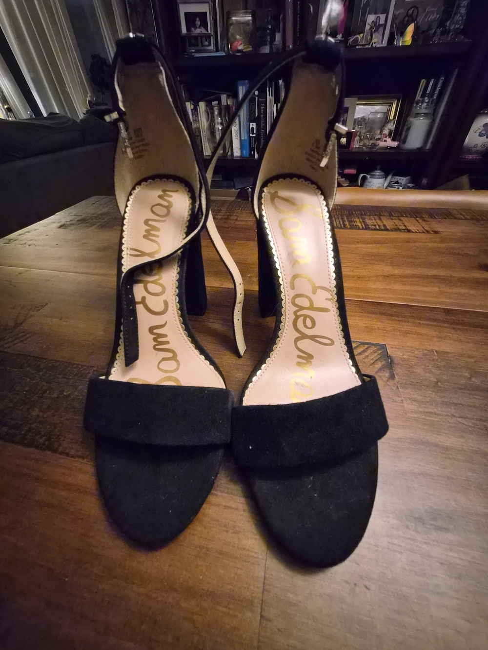 Sam Edelman Black Suede Ankle-Strap Block Heels